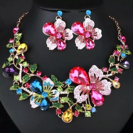 Betsey Johnson Superb FLORAL Bouquet RAINBOW Flower JEWEL Betsey Johnson Necklace Earrings SET