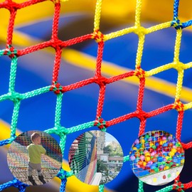 LAKNUAL Kids Pets Safety Rope Netting, Stairs Balcony Railing Protecting Rope Net, Climbing Cargo Net, Net for Playground, Treehouse, Sport (Colourful, 6.6×19.7ft)