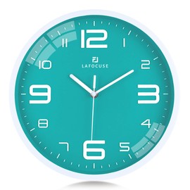 Lafocuse 3D Large Numbers Turquoise Green Wall Clock Silent Modern Wall Clock Easy to Read No Ticking Noise Children Decoration for Living Room Bedroom Kitchen 30 cm