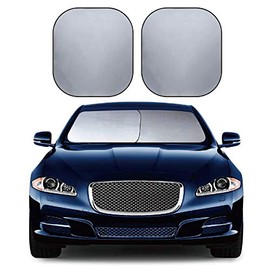 JUSTTOP Car Sun Shade Windshield 2-Piece Foldable Car Front Window Sunshade, 210T Coated Silver Coth Reflective Polyester Material(Medium27.9x31.1in)