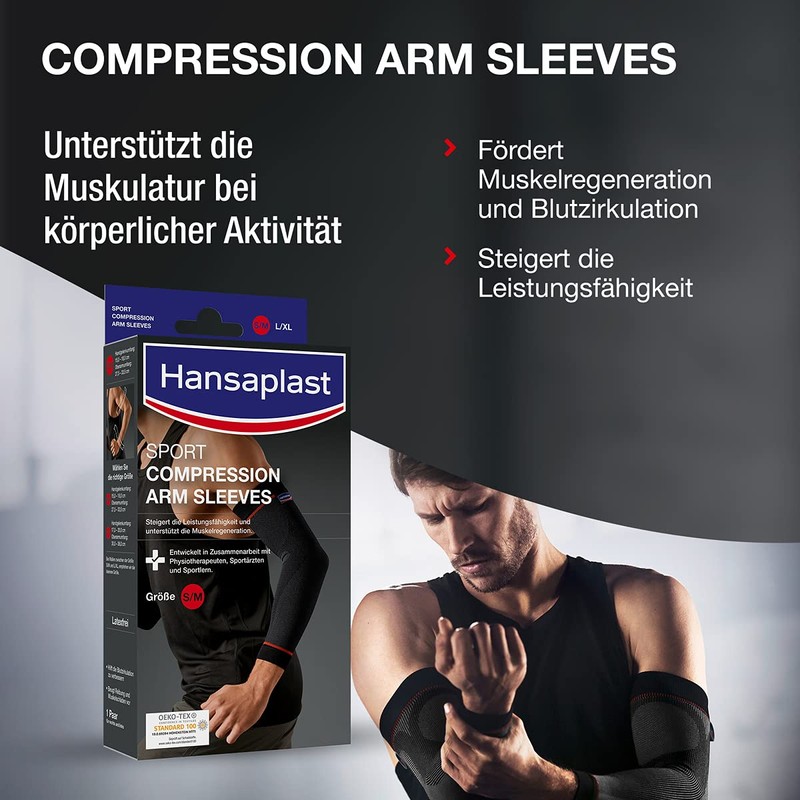 Hansaplast Sport Compression Wear Arm Sleeves, Bandage Supports the Muscles,