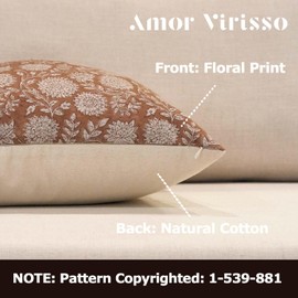 Amor Virisso Floral Throw Pillow Covers 20x20 Block Print Pillow Covers Vintage Neutral Couch Pillows for Living Room Farmhouse Decorative Accent Sofa Pillows, Brownish Orange