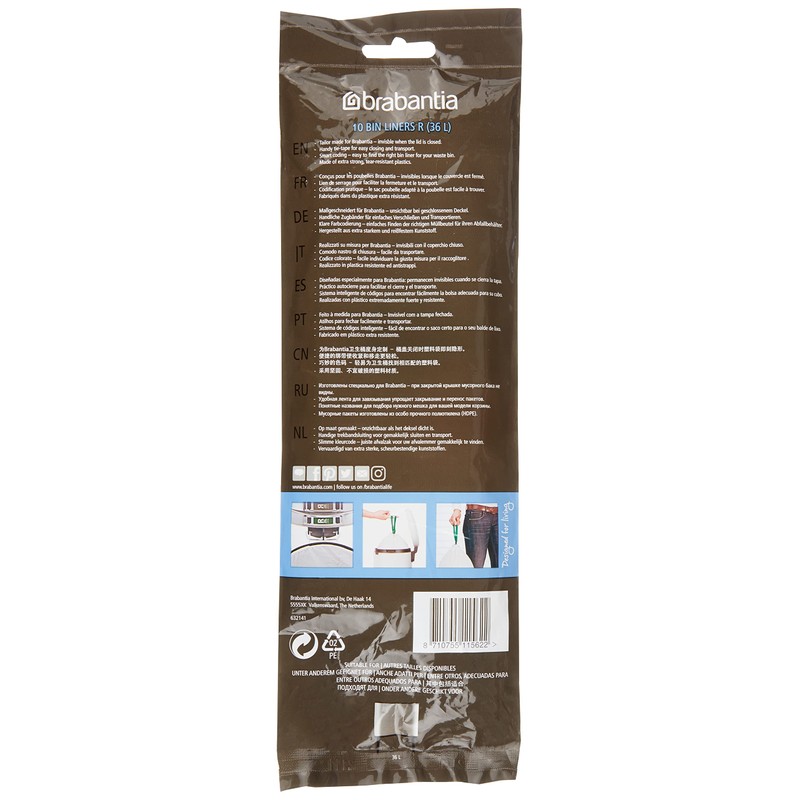Brabantia Perfectfit Müllbeutel Code R, 36L, 10 Stücke/Rolle, Plastik, Weiß,