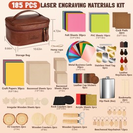 Laser Engraving Materials Kit, 185Pcs Laser Engraving Blank Supplies for Art and Craft, Laser Engraver Accessories Suitable for Both Engraving Pens & Laser Engravers