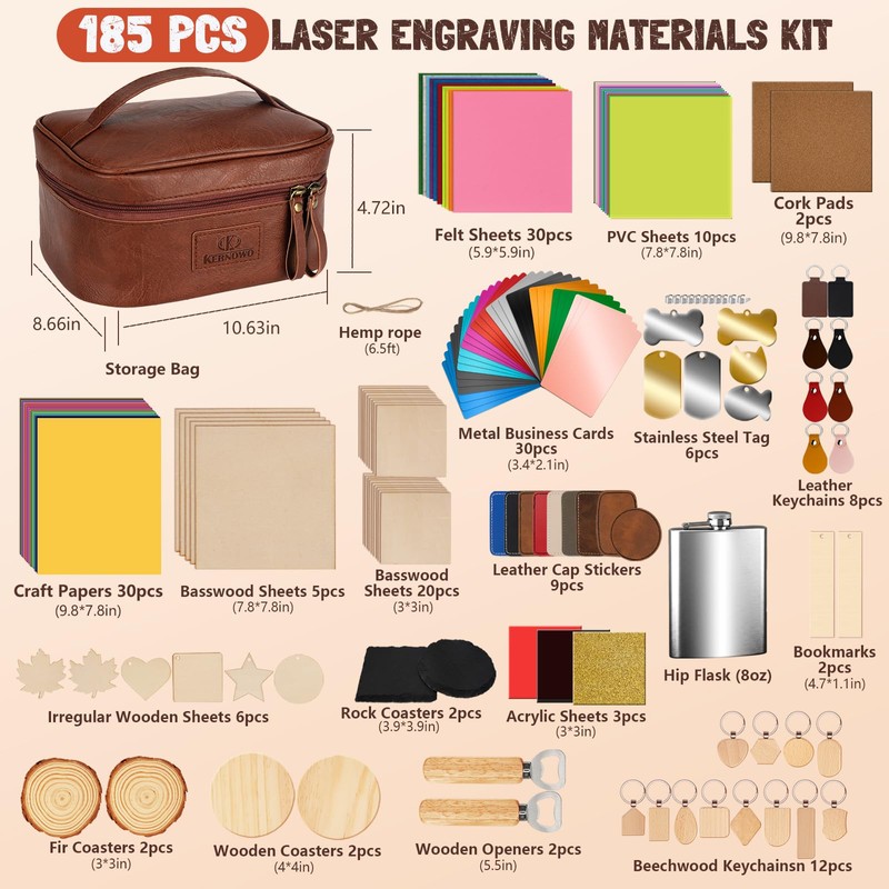 Laser Engraving Materials Kit, 185Pcs Laser Engraving Blank Supplies for
