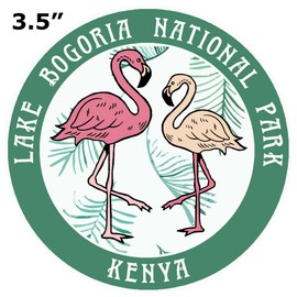 Blue Heron Two Flamingos Lake Bogoria, Kenya Car Truck Window Bumper Sticker Decal Souvenir - Dark Green