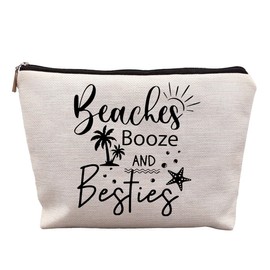 uinwk Girls Trip Gifts, Friendship Gifts for Women Friends, Bestie BFF Gifts, Girls Weekend Gifts, Beaches Booze and Besties Canvas Makeup Bag Cosmetic Bag for Women