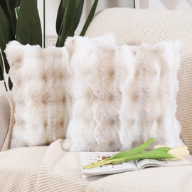 Madizz Pack of 2 Thick Plush Wool Throw Pillow Covers 22x22 Inch White Beige Soft Decorative Cushion Cover for Sofa Bedroom Pillow Shell