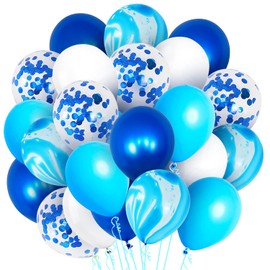 KatchOn, Shades of Blue Balloons Set - Pack of 50 | Blue Marble Balloons for Blue Party Decorations | Blue Confetti Balloons, Under The Sea Balloons | Blue Tie Dye Balloons as Blue Birthday Balloons