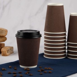 25 Pack Ripple Hot Cups with Lids | 12 oz Triple Wall Insulated Coffee & Takeaway Cups | Leak-Proof Disposable Paper Cups for Hot Drinks | My Home & Lighting Store