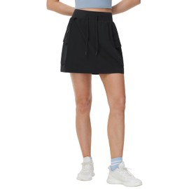 THE GYM PEOPLE - Falda tipo cargo para mujer, de secado rápido, ligera, con cordón, para golf, pantalones cortos integrados con bolsillos, Negro -, Small