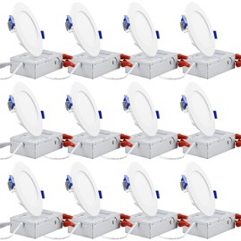 TORCHSTAR Basic Series 12-Pack 4 Inch Ultra-Thin LED Recessed Lighting with Junction Box, 5000K Daylight, 5%-100% Dimmable Slim Recessed Downlight, 10W 700LM, ETL and Energy Star Certified