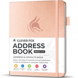Clever Fox Address Book with alphabetic tabs - PU Leather Telephone and Address Book for Keeping Contacts Safe, Contact Organizer Journal, Small Size (10.5 x 14cm), Hardcover, Rose Gold