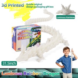 TXB3DOK 31.5" Large Glow in The Dark 3D Printed Dragon，3D Dragon Toys Bigger Fidget Crystal Animals Toys, 3D Printed Articulated Animals for Home Office Car Desk Decor