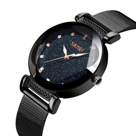 MASTOP Women Watches Fashion Sky Dial Analog Quartz Watches Magnetic Mesh Band Waterproof Wrist Watches for Women(Fashion/Black)
