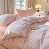Gingham Duvet Cover Set Queen Size Pink Plaid Grid Checkered