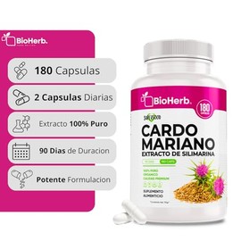 BioHerb® | Cardo Mariano 100% Puro | Extracto de Silimarina Estandarizado al 80% con 180 Cápsulas de 500 mg | Suministro para 90 Días | Fórmula Premiu