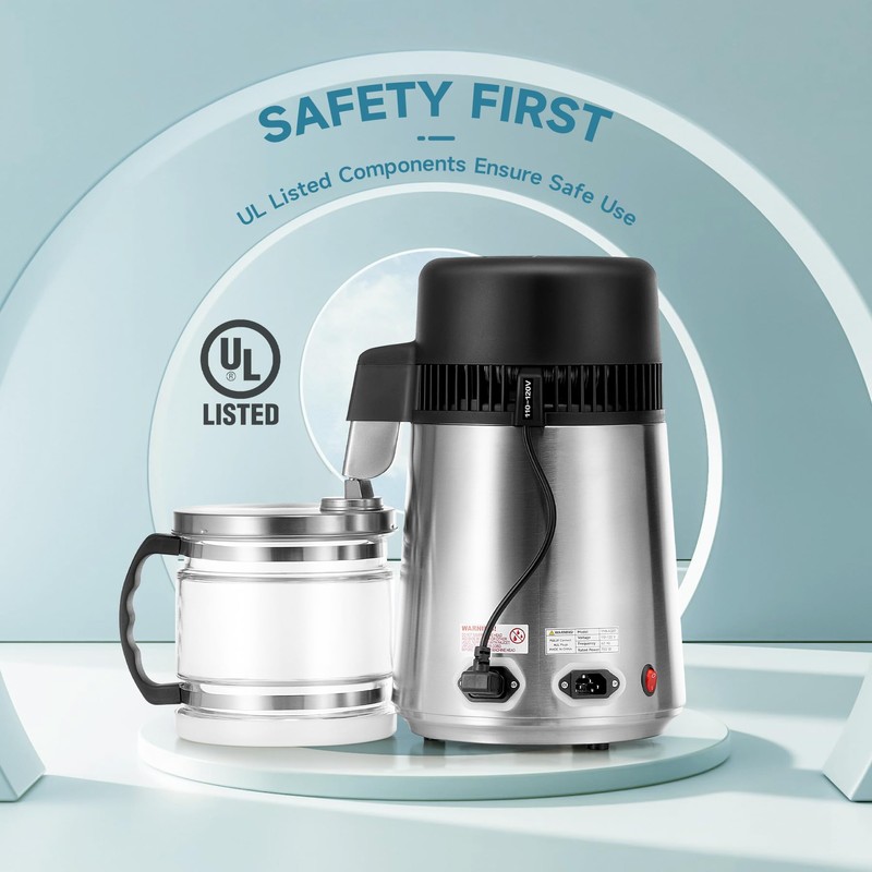 CO-Z 4L Brushed Stainless Steel Countertop Distiller Machine, Home Distilled