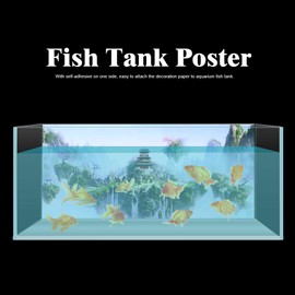 GLOGLOW Aquarium Poster, Sky Castle Pattern Poster Decorative Fish Tank Terrarium Background Poster Thicken PVC Adhesive Static Cling Wallpaper Sticker