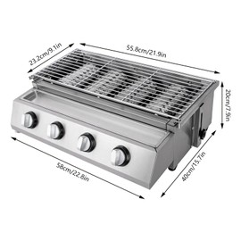CUBELLIN LPG Gas Grill 4-Burner BBQ Propane Gas Grill Stainless Steel Countertop Gas Grill Griddle Height Adjustable Indoor & Outdoor BBQ Stove for Patio Garden, 21.9x9.1inch