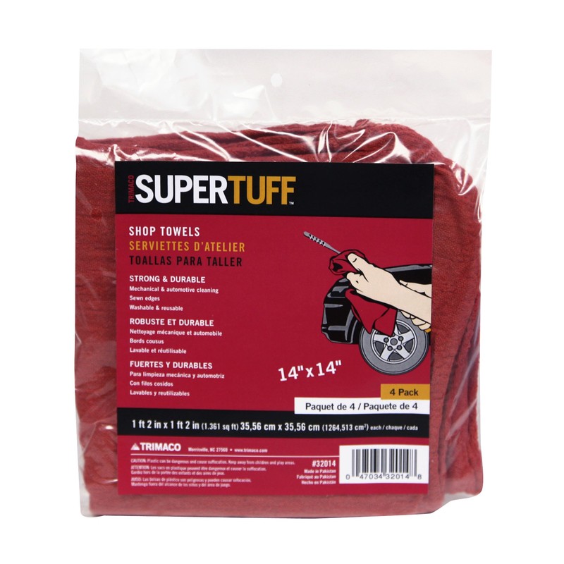 Trimaco SuperTuff Red Shop Towels, 14-inch x 14-inch, 4-Pack