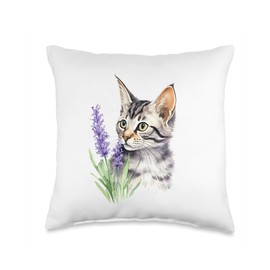 Cat Breed Among Lavender Flowers - Australian Mist Throw Pillow