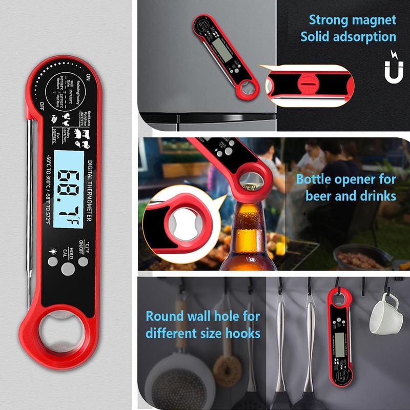 Meat Thermometer Digital for Cooking and Grilling, Collapsible Probe, with