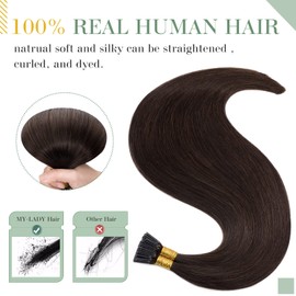 MY-LADY I Tip Hair Extensions Human Hair 100 Strands 16 Inch Dark Brown Pre Bonded ITip Human Hair Extensions Cold Fusion Stick Tip Hair Extensions 50g