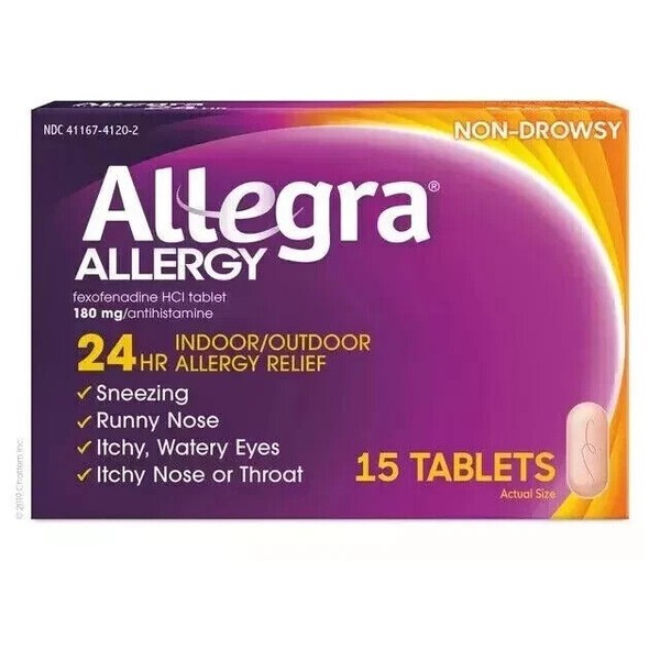 Allegra Allergy Fexofenadine HCI 180mg Antihistamine 24 HR 15 Tablets