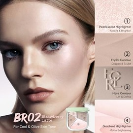 FOCALLURE Paleta de resaltadores y contornos, polvo de contorno facial todo en uno con resaltador degradado y sombra mate, maquillaje radiante 3D natu