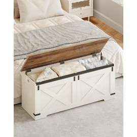 Hzuaneri 47.2" Storage Chest, Large Storage Trunk with 2 Hinges, Farmhouse Wooden Box Bench, Lift-Top Organizer Chest, Entryway Trunk for Bedroom, Living Room, White and Brown SB12114X
