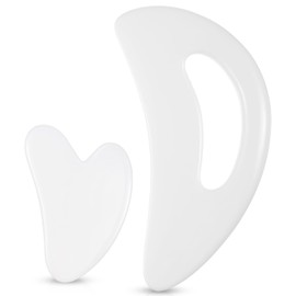 BBTO Gua Sha Massage Tool Set (2 Pcs) - Large Resin Scraping Tools with Handle for Back, Neck, Face, Leg - Lymphatic Drainage, Cellulite Removal, Muscle Relief (White)