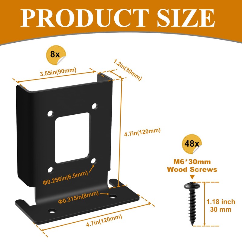 8Pcs Adjustable 4x4 Pergola Post Base for Wood Fence, 4x6