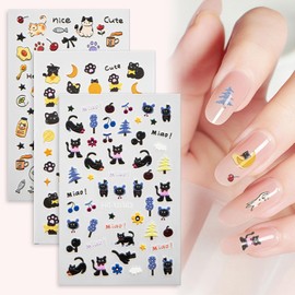 QIUTIMIY 3 Sheets Nail Art Stickers Decals Self-Adhesive 5D Embossed Nail Design Supplies Accessories(Cute Cats)