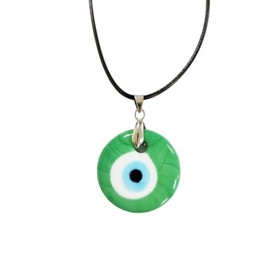 Caiyao Evil Eye Pendant Necklace Glass Leather Rope Chain Turkish Protect Lucky Necklace for Women Men-Green