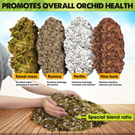 [Upgraded] DUSPRO Orchid Potting Mix for Repotting with Forest Moss, Pine Bark, Perlite & Pumice, Orchid Bark Potting Mix,Orchid Repotting Soil, Drainage Indoor Potting, Orchid Pot Not Included, 4 QT