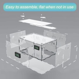 Reptile Terrariums, with Temperature Hygrometer, 15.7"x9.9"x7.1"Acrylic Reptile Breeding Box Terrarium Cage Tank for Small Reptile Insect Home Office