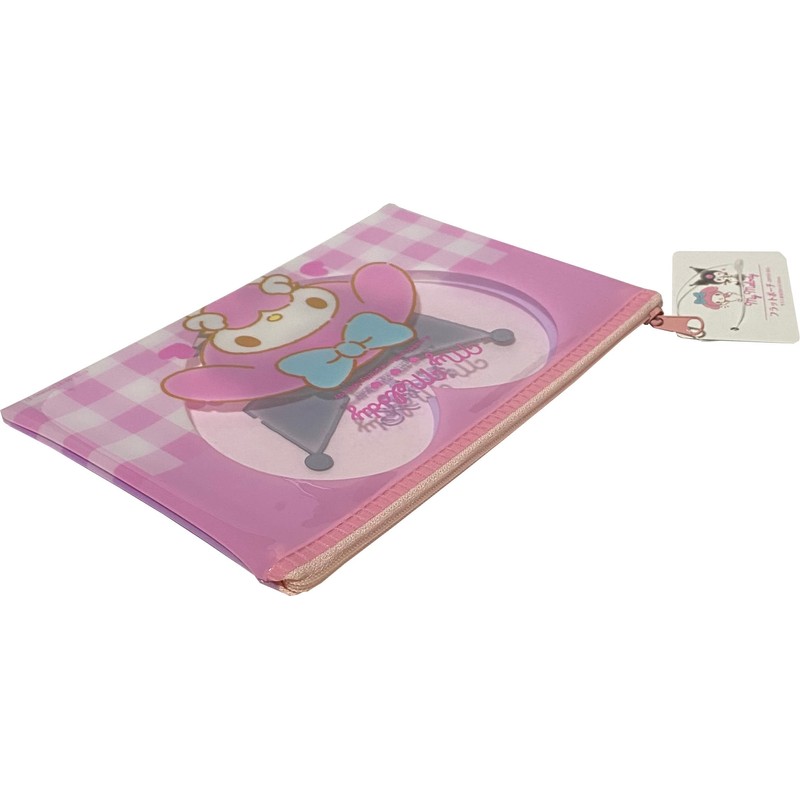 サンリオ マイメロディ×黒美 アクセサリー 化粧品 フラットビニールポーチ ファスナーケースバッグ 20×14.5cm (チェック)