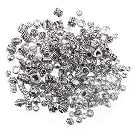 Tibetan Silver Beads JPGhaha Pack of 200 Large Hole Beads Tibetan Style Antique Silver Metal Spacer Beads Silver for DIY Pendants