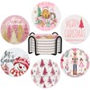 6Pcs Pink Christmas Coasters with Holder, Gingerbread Nutcracker Coaster