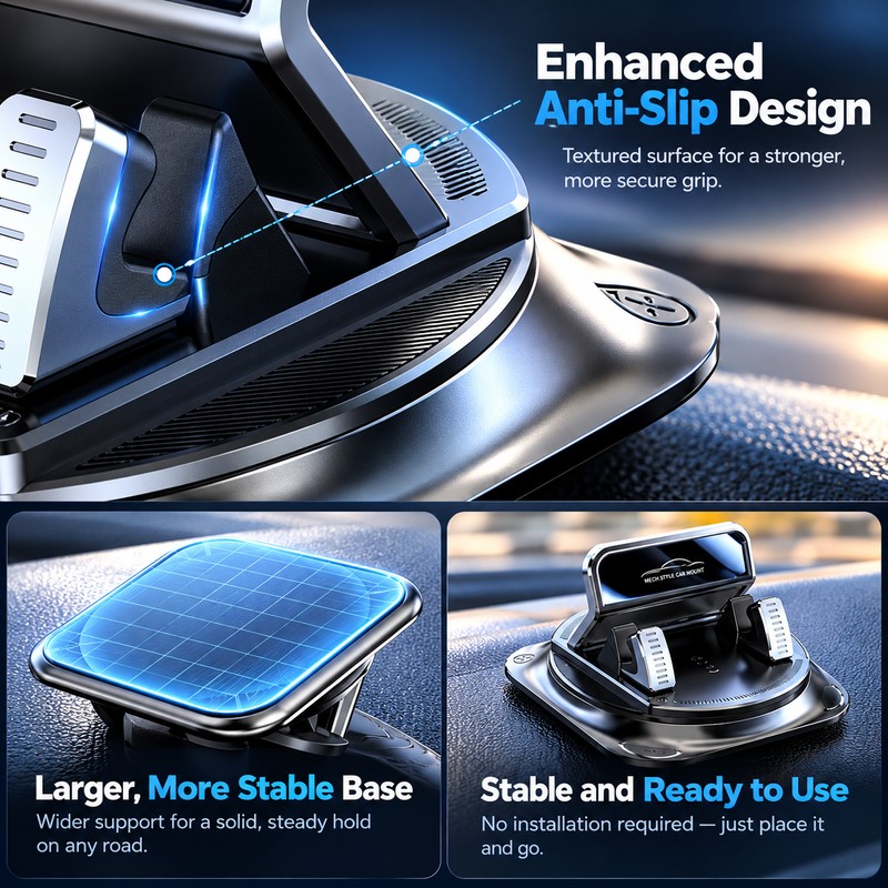 Car Phone Mount for Dashboard Navigation – 360° Rotating Anti-Slip