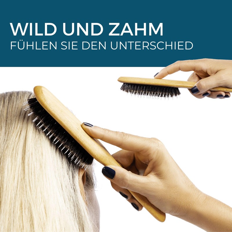 Remos Beech Wood Hair Brush with 100% Boar Bristles and