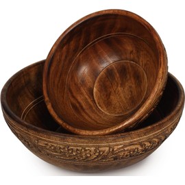 ETROVES Wooden Bowl Set for Serving Food Fruit Salad - Carved Wood Decorative Bowls Set - Medium and Small Set of 2, Brown