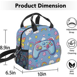 WOBAGMEN Lunch Bag for Girls, Cute Game Lunch Bags Insulated Lunch Box With Adjustable Shoulder for Women kids,Small Reusable Lunch Bags for Work School