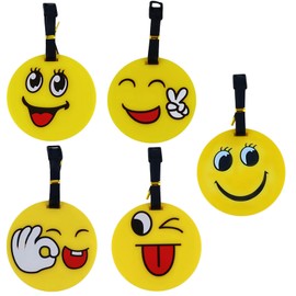 Pack of 5 Emoji Suitcase Tags, Emoji Luggage Tag Accessories, Waterproof Luggage Tag with Address Label, Luggage Taggage Smiley Blowing A Kiss, for Luggage, Travel Bags, Suitcase, Children and Adults
