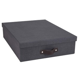 Bigso Box of Sweden Document box for A4 paper, Brochures and Notes - Box with Lid and Leather Handle - Fibreboard and Paper Box Storage with Lid - Black