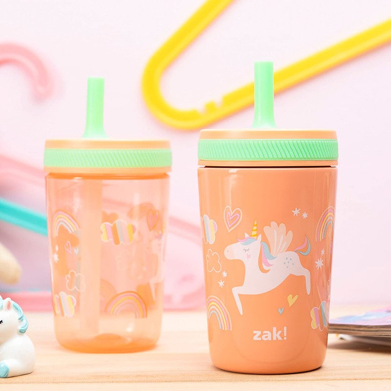 Zak Designs Unicorn Kelso Tumbler Set, Leak-Proof Screw-On Lid with