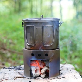 Camp Wood Stove - Titanium Wood Burning Stove for Cooking - Carrying Handle Design Lightweight Burning Stove Cookware for Mountaineering