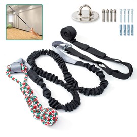 QINGFANGLI Outdoor Bungee Tug Toy，Dog Toy Hanging from Wall, Interactive Exercise Play Cord & Tether Chew Rope Toy for Large Breed Puppies & Small Dog Adult with Fixed Disk for Wall (Black)