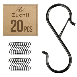 Zuchii 20pc Stainless Steel S Hooks, 3.5 Inch Heavy Duty with Safety Buckle, Hanging Plants, Kitchen, Closet, Outdoor, Garage, Utility